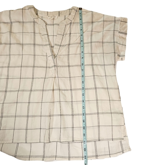 Blu Pepper Linen Style Short Sleeve Blouse, Ivory With Black Stripes, Small - Picture 10 of 11